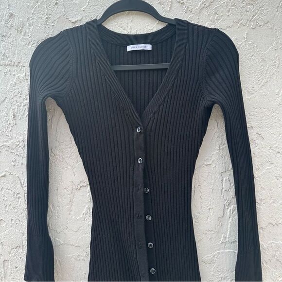 JOHN ELLIOTT Dress Women 0/XS Piper Silk Ribbed Button Front Black Long Midi - Picture 3 of 8